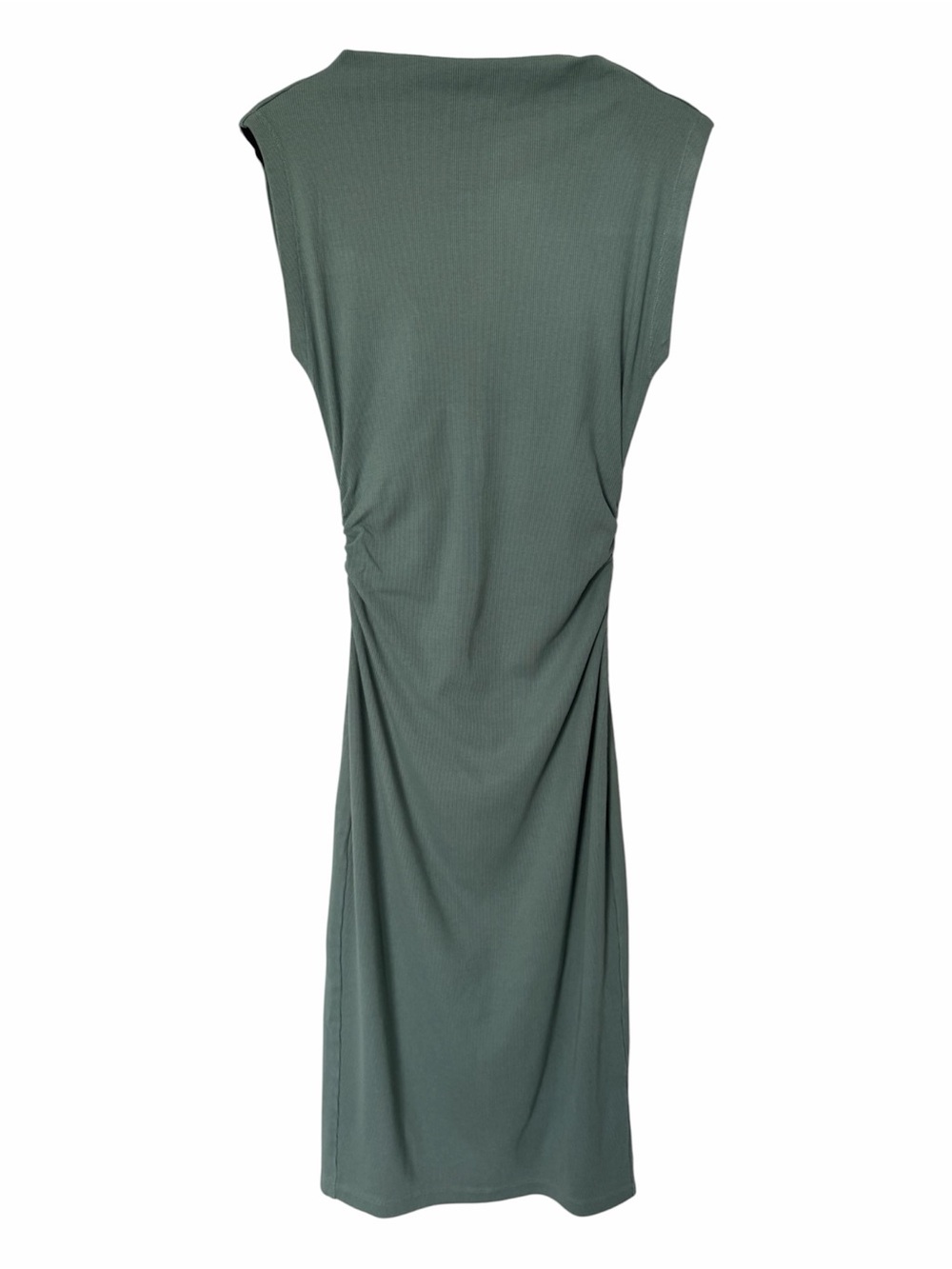 ✅Young Fabulous & Broke Sleeveless Ribbed Midi Dress Sage green gathered waist S